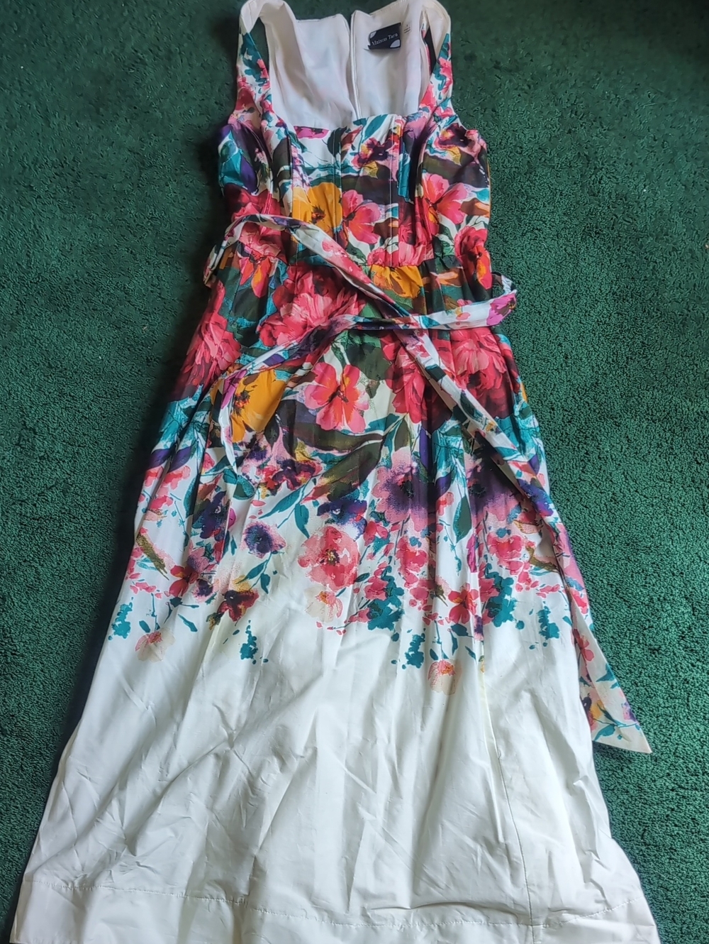Vibrant Floral A-line Dress With Belt